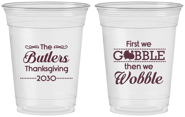Custom Thanksgiving 16 oz Soft Sided Clear Cups - Gobble Til You Wobble | 260013
