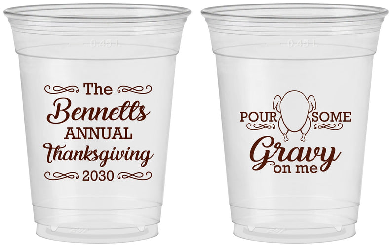 Custom Thanksgiving 16 oz Soft Sided Clear Cups - Turkey Gravy | 260015