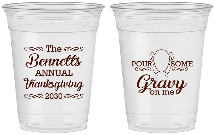 Custom Thanksgiving 16 oz Soft Sided Clear Cups - Turkey Gravy | 260015