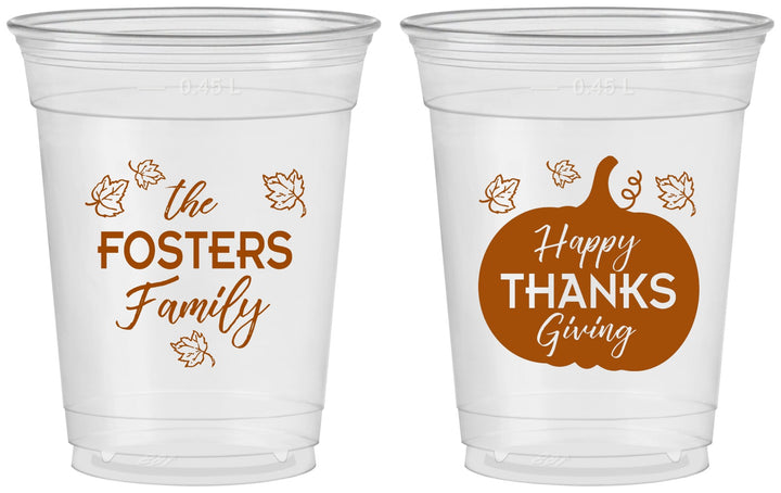 Custom Thanksgiving 16 oz Soft Sided Clear Cups - Pumpkin | 260016
