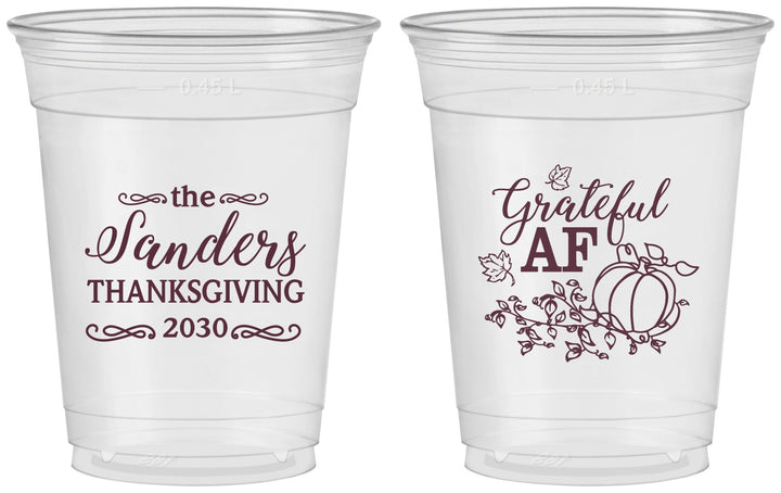 Custom Thanksgiving 16 oz Soft Sided Clear Cups - Grateful Af | 260017