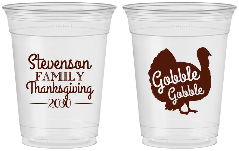 Custom Thanksgiving 16 oz Soft Sided Clear Cups - Gobble Turkey | 260018