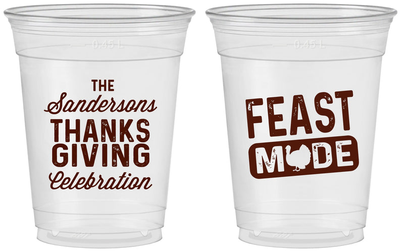 Custom Thanksgiving 16 oz Soft Sided Clear Cups - Feast Mode | 260019
