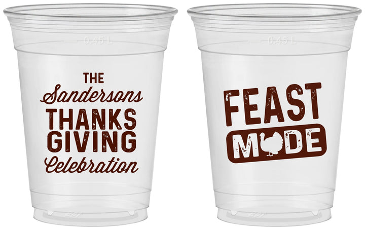 Custom Thanksgiving 16 oz Soft Sided Clear Cups - Feast Mode | 260019