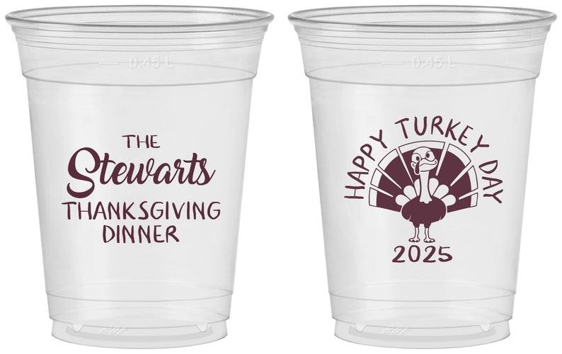 Custom Thanksgiving 16 oz Soft Sided Clear Cups - Turkey Day | 260021