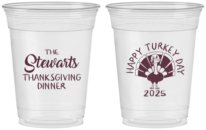 Custom Thanksgiving 16 oz Soft Sided Clear Cups - Turkey Day | 260021