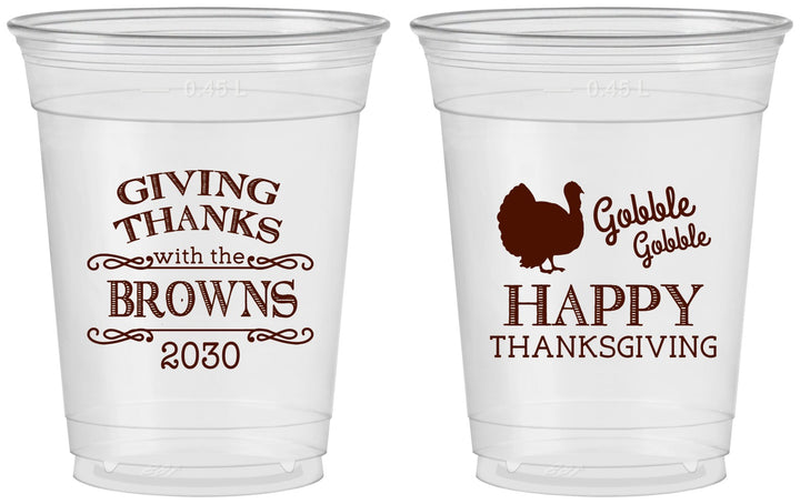 Custom Thanksgiving 16 oz Soft Sided Clear Cups - Gobble Gobble | 260022