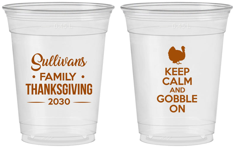 Custom Thanksgiving 16 oz Soft Sided Clear Cups - Gobble Turkey | 260024