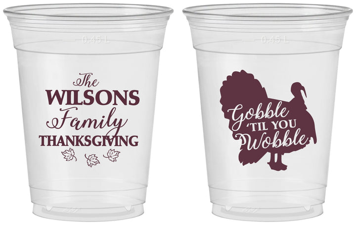 Custom Thanksgiving 16 oz Soft Sided Clear Cups - Gobble Til You Wobble | 260025