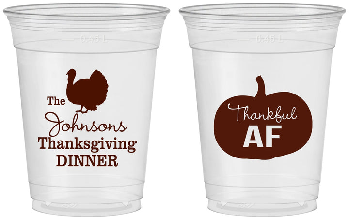 Custom Thanksgiving 16 oz Soft Sided Clear Cups - Thankful Af | 260026