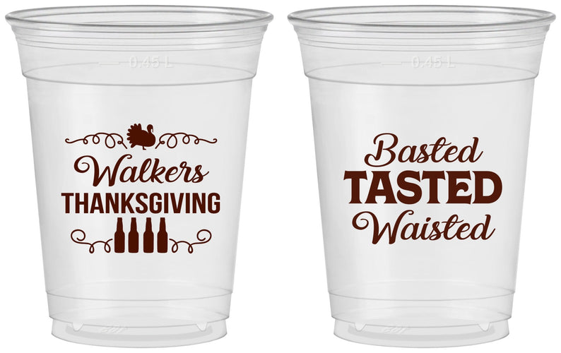 Custom Thanksgiving 16 oz Soft Sided Clear Cups - Basted Tasted Waisted | 260027