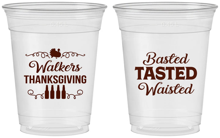 Custom Thanksgiving 16 oz Soft Sided Clear Cups - Basted Tasted Waisted | 260027
