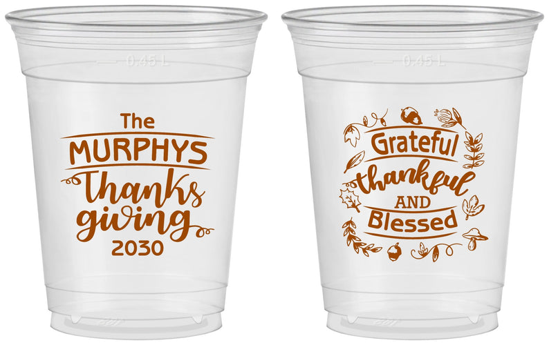 Custom Thanksgiving 16 oz Soft Sided Clear Cups - Grateful Blessed | 260028