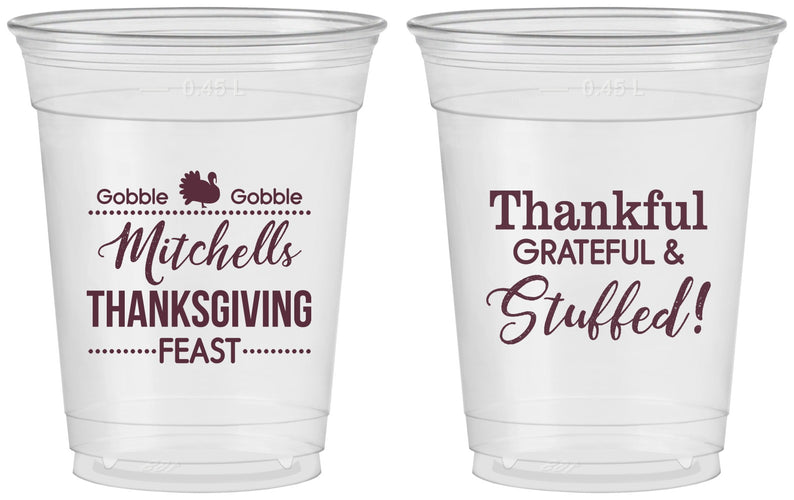 Custom Thanksgiving 16 oz Soft Sided Clear Cups - Thankful Stuffed | 260029