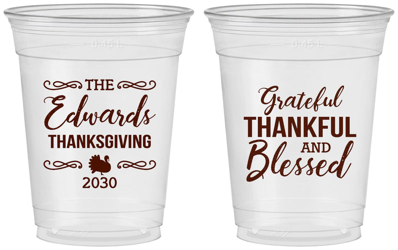 Custom Thanksgiving 16 oz Soft Sided Clear Cups - Grateful Blessed | 260030