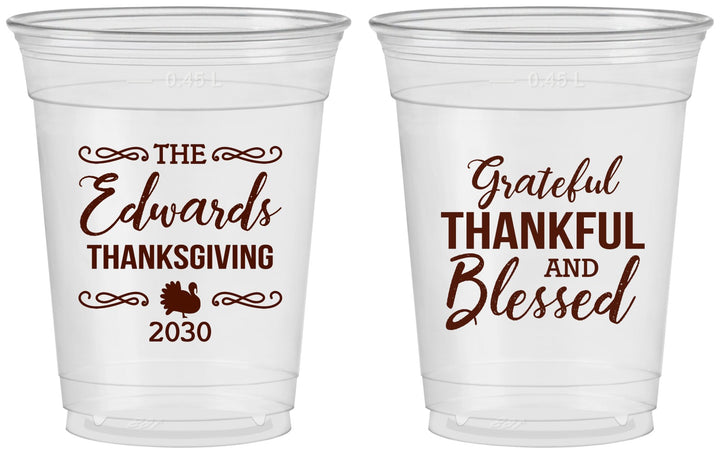 Custom Thanksgiving 16 oz Soft Sided Clear Cups - Grateful Blessed | 260030