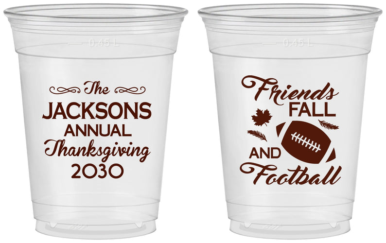 Custom Thanksgiving 16 oz Soft Sided Clear Cups - Football | 260031