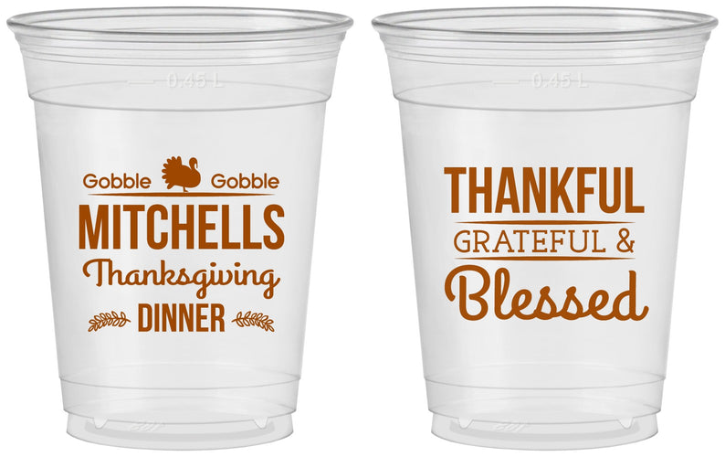 Custom Thanksgiving 16 oz Soft Sided Clear Cups - Thankful Blessed | 260032