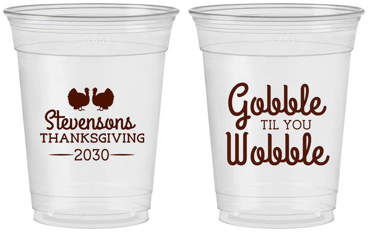 Custom Thanksgiving 16 oz Soft Sided Clear Cups - Gobble Til You Wobble | 260034