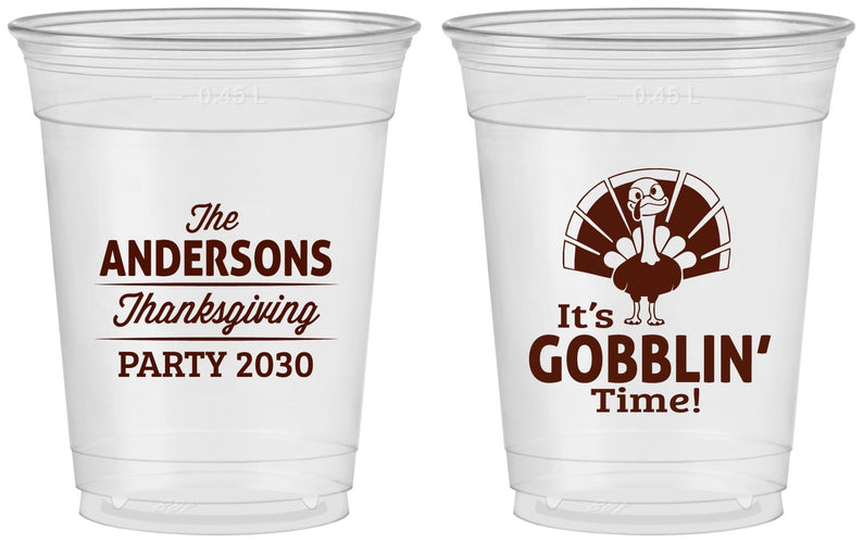 Custom Thanksgiving 16 oz Soft Sided Clear Cups - Turkey Gobblin | 260035
