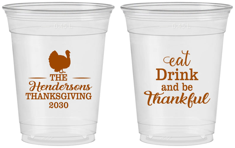 Custom Thanksgiving 16 oz Soft Sided Clear Cups - Eat Drink Thankful | 260036