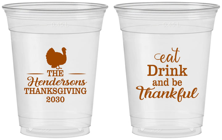 Custom Thanksgiving 16 oz Soft Sided Clear Cups - Eat Drink Thankful | 260036