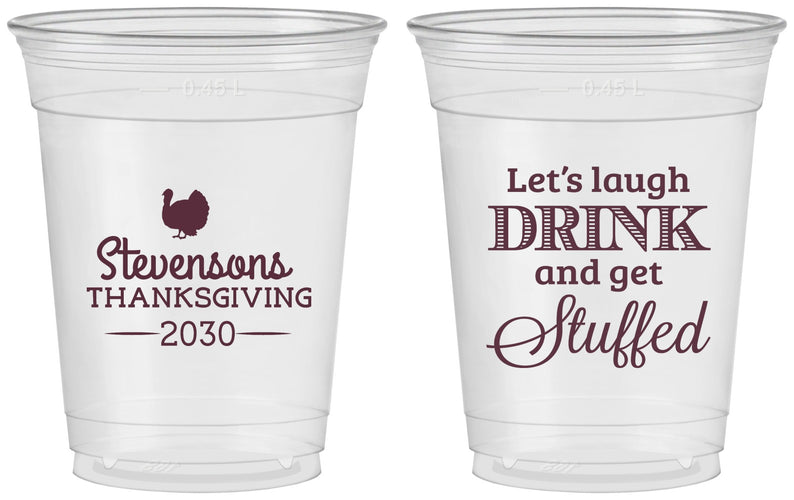 Custom Thanksgiving 16 oz Soft Sided Clear Cups - Turkey Stuffed | 260037