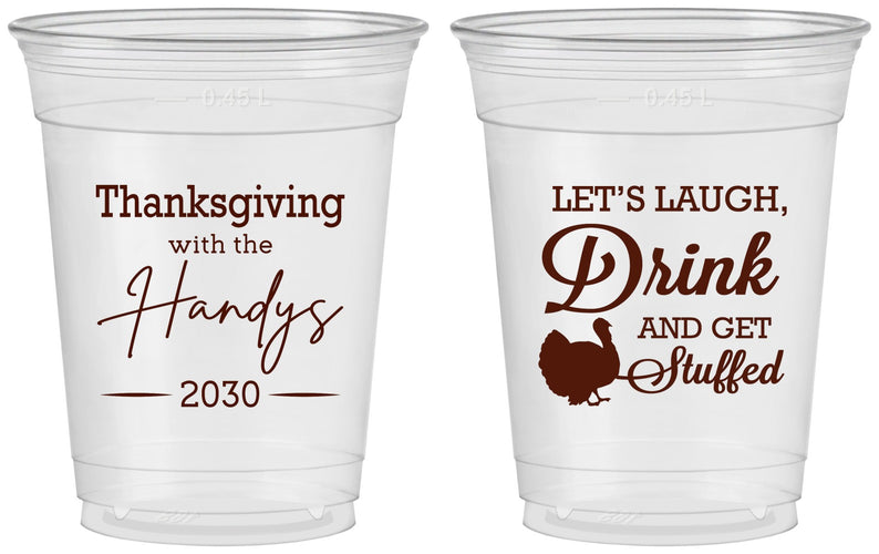 Custom Thanksgiving 16 oz Soft Sided Clear Cups - Turkey Stuffed | 260038