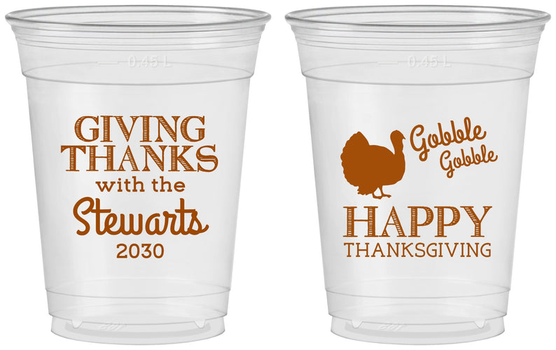 Custom Thanksgiving 16 oz Soft Sided Clear Cups - Gobble Gobble | 260040