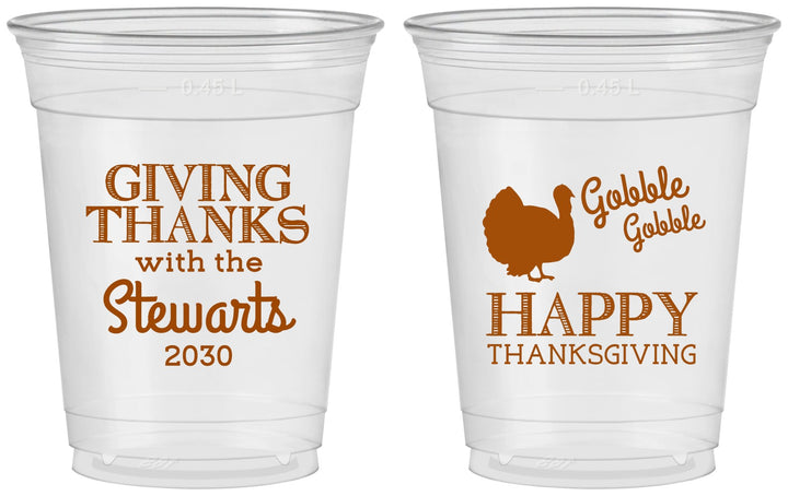 Custom Thanksgiving 16 oz Soft Sided Clear Cups - Gobble Gobble | 260040