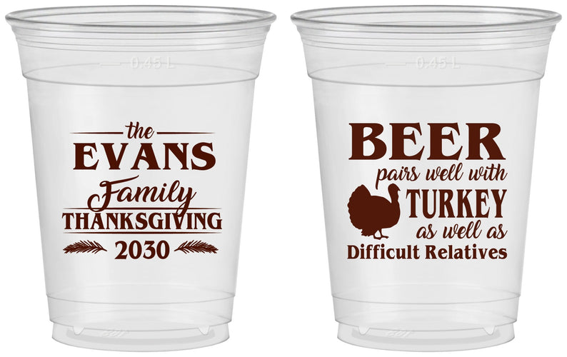 Custom Thanksgiving 16 oz Soft Sided Clear Cups - Turkey | 260042