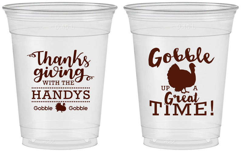Custom Thanksgiving 16 oz Soft Sided Clear Cups - Turkey Gobble | 260043