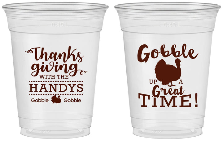 Custom Thanksgiving 16 oz Soft Sided Clear Cups - Turkey Gobble | 260043