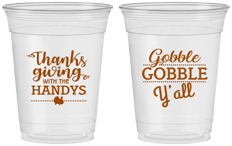 Custom Thanksgiving 16 oz Soft Sided Clear Cups - Gobble Gobble | 260044