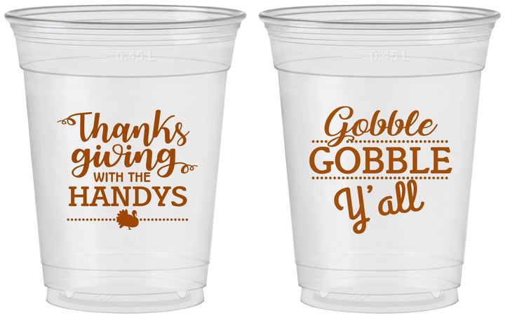 Custom Thanksgiving 16 oz Soft Sided Clear Cups - Gobble Gobble | 260044