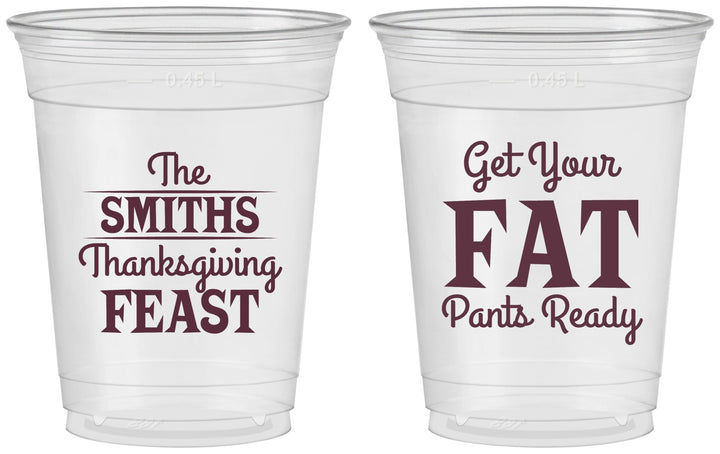 Custom Thanksgiving 16 oz Soft Sided Clear Cups - Fat Pants Ready | 260045
