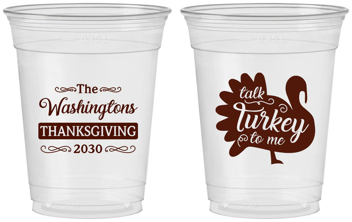Custom Thanksgiving 16 oz Soft Sided Clear Cups - Talk Turkey To Me | 260046