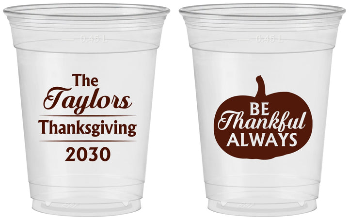 Custom Thanksgiving 16 oz Soft Sided Clear Cups - Pumpkin Thankful | 260047