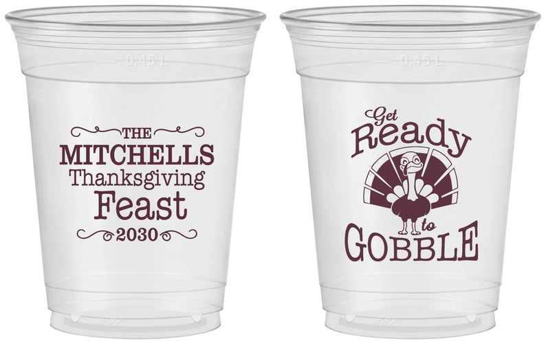 Custom Thanksgiving 16 oz Soft Sided Clear Cups - Turkey Gobble | 260049