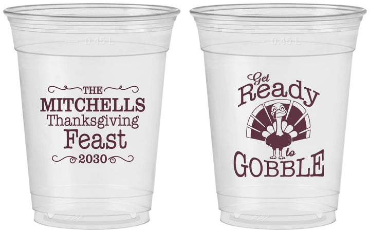Custom Thanksgiving 16 oz Soft Sided Clear Cups - Turkey Gobble | 260049