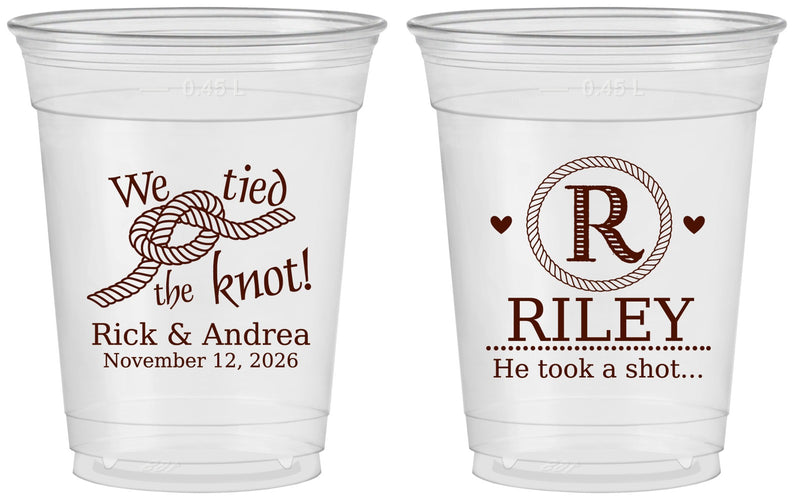 Custom Wedding 16 oz Soft Sided Clear Cups - We Tied The Knot | 263