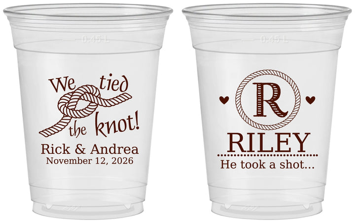 Custom Wedding 16 oz Soft Sided Clear Cups - We Tied The Knot | 263