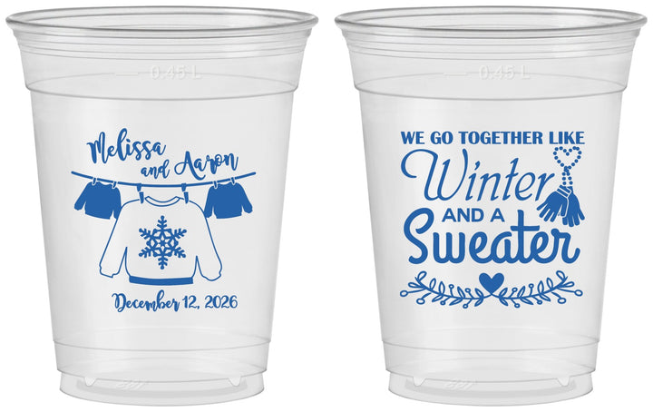 Custom Wedding 16 oz Soft Sided Clear Cups - Christmas Sweater | 265
