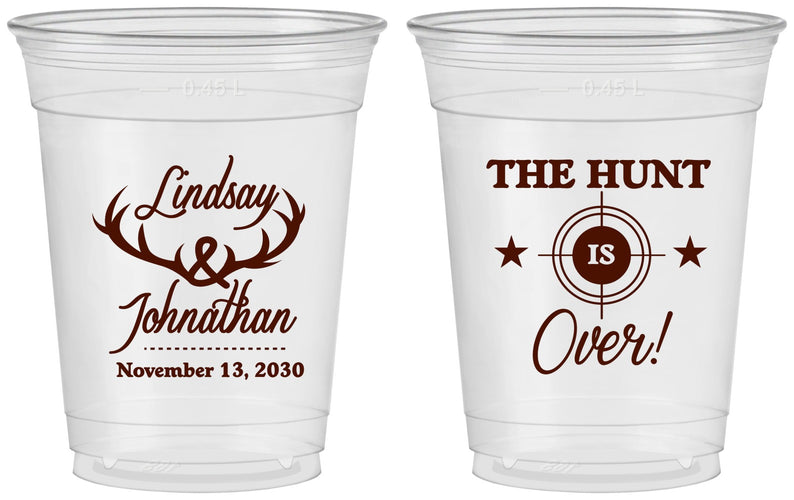 Custom Wedding 16 oz Soft Sided Clear Cups - The Hunt Is Over | 266