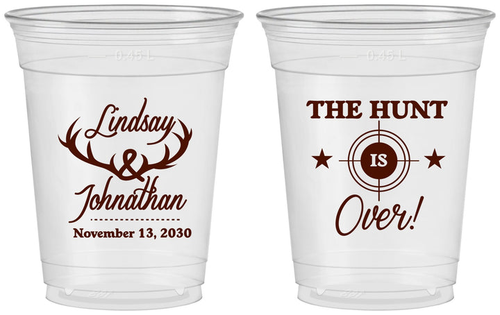 Custom Wedding 16 oz Soft Sided Clear Cups - The Hunt Is Over | 266