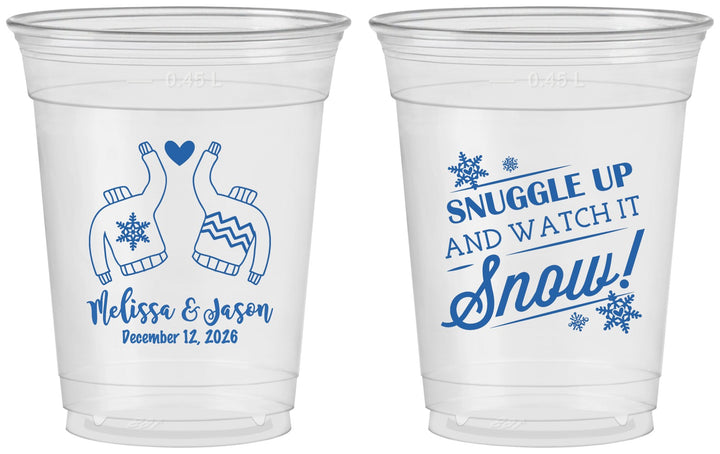Custom Wedding 16 oz Soft Sided Clear Cups - Christmas Snow | 268