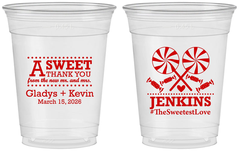 Custom Wedding 16 oz Soft Sided Clear Cups - Sweet Thank You | 269