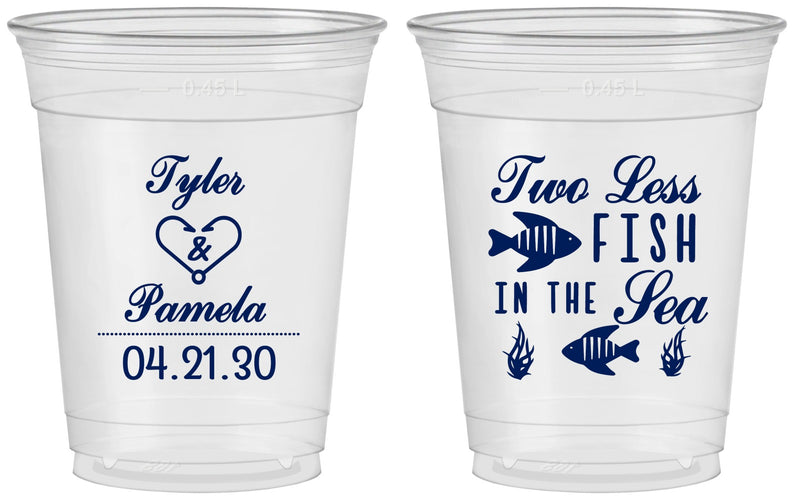 Custom Wedding 16 oz Soft Sided Clear Cups - Two Less Fish In The Sea | 270