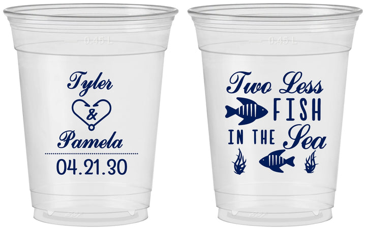 Custom Wedding 16 oz Soft Sided Clear Cups - Two Less Fish In The Sea | 270