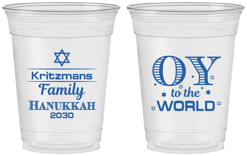 Custom Hanukkah 16 oz Soft Sided Clear Cups - Oy To The World | 270000